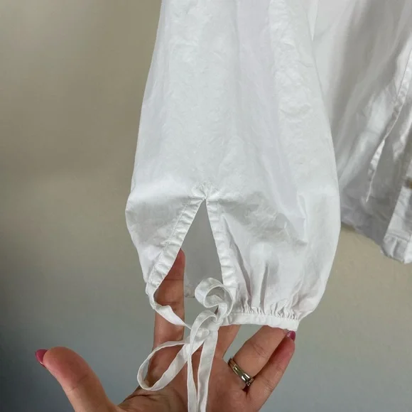 J. Crew Tie Sleeve Button Front Cotton Poplin Top in White Size Large - Picture 6 of 11